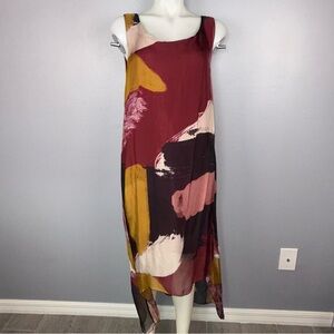 ILENIA Dress Women’s M Abstract Multicolor Silk Blend High-Low *READ